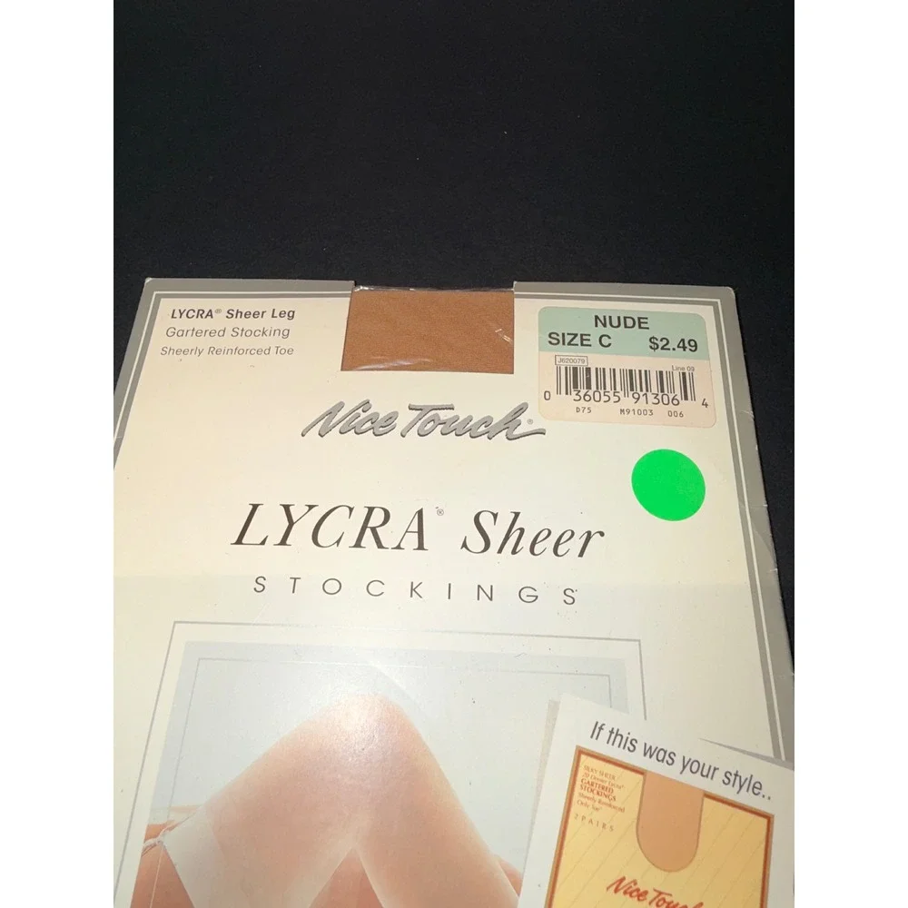 Nice Touch Lycra Sheer Gartered Stockings Nude Sz C Vintage 20 Denier USA Made
